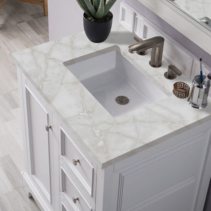 De Soto 30" Single Vanity, Bright White w/ 3 CM Victorian Silver Silestone Top, view 7