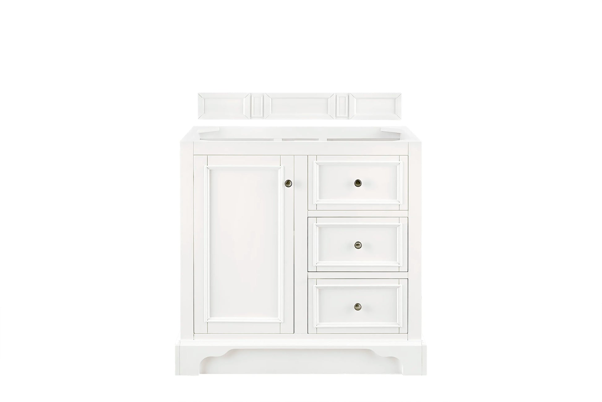 De Soto 36" Single Vanity, Bright White w/ 3 CM Carrara Marble Top, view 2