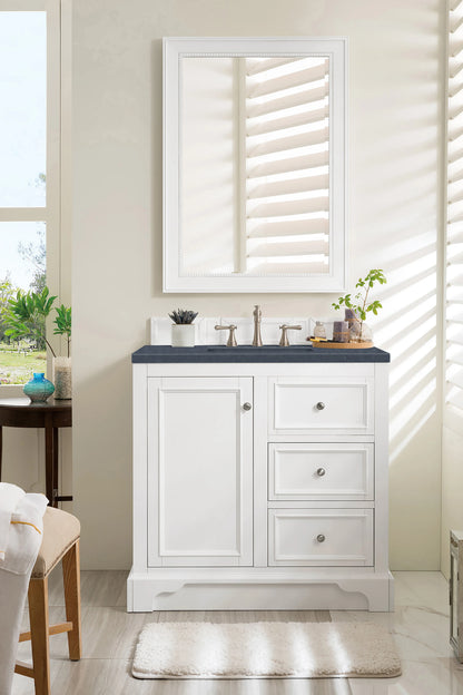 De Soto 36" Single Vanity, Bright White w/ 3 CM Charcoal Soapstone Silestone Top, view 3