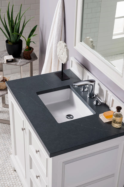 De Soto 36" Single Vanity, Bright White w/ 3 CM Charcoal Soapstone Silestone Top, view 4