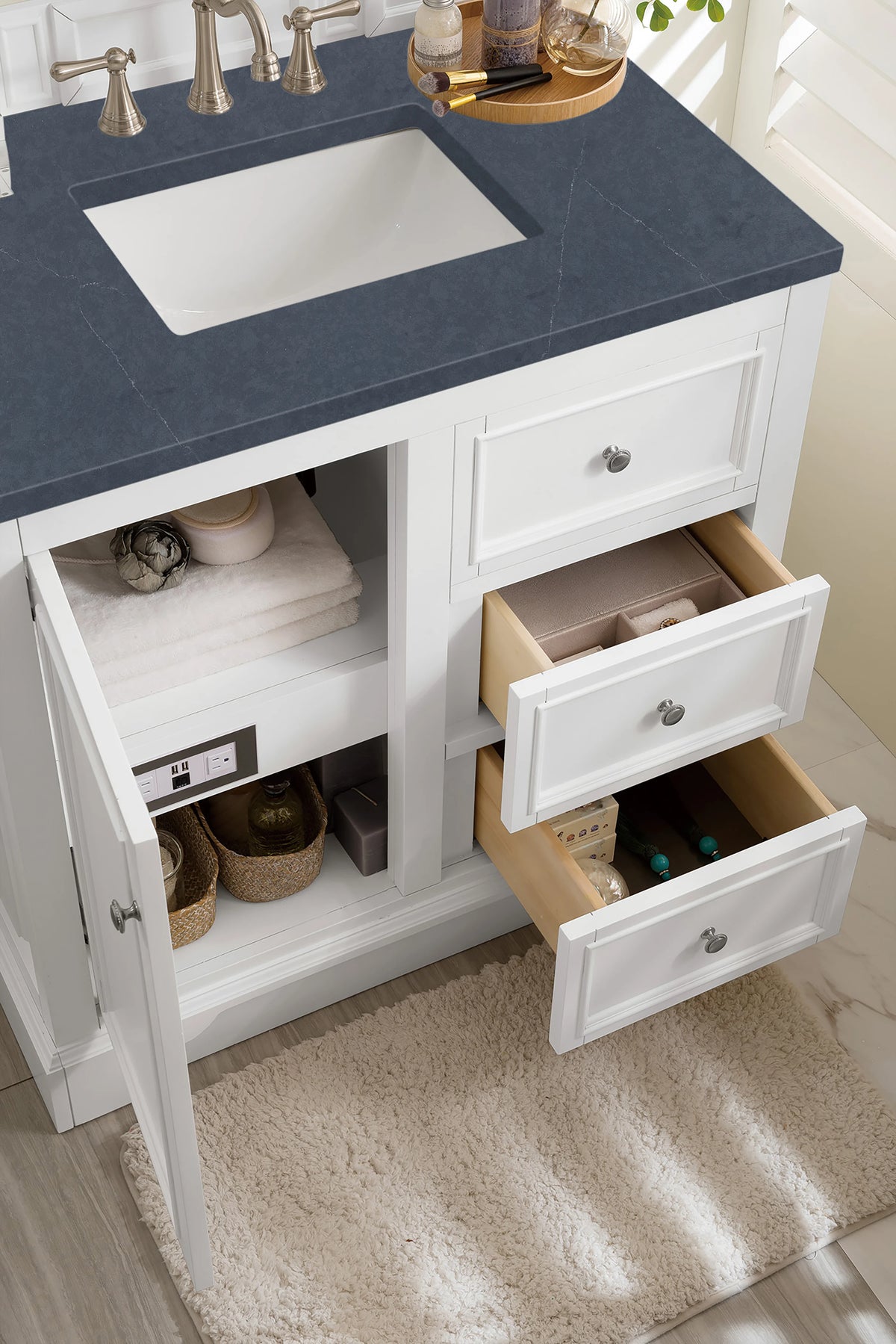 De Soto 36" Single Vanity, Bright White w/ 3 CM Charcoal Soapstone Silestone Top, view 5