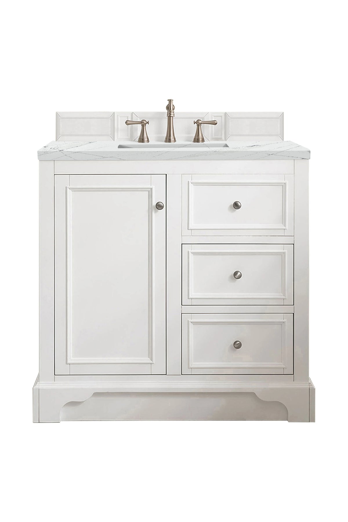 De Soto 36" Single Vanity, Bright White, w/ 3 CM Ethereal Noctis Silestone Top