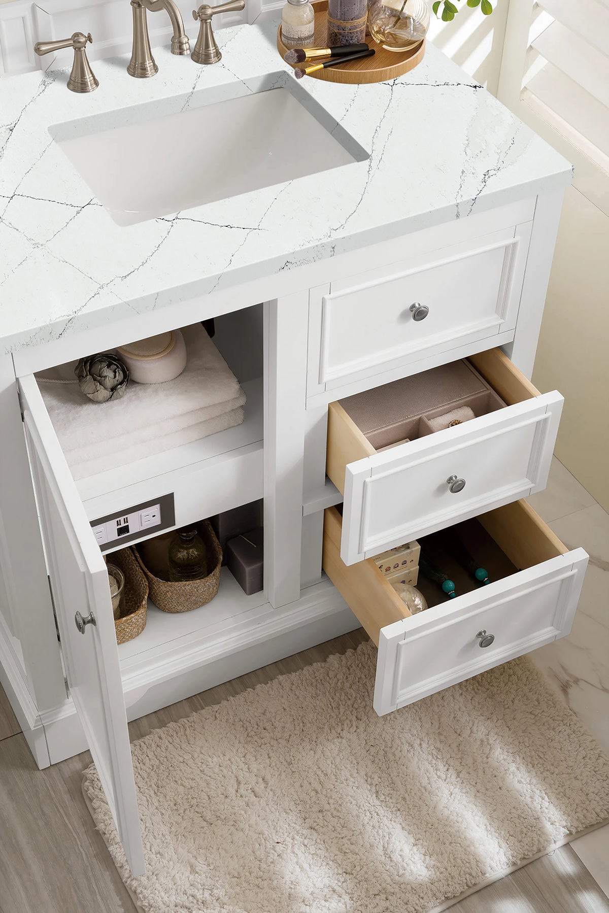 De Soto 36" Single Vanity, Bright White, w/ 3 CM Ethereal Noctis Silestone Top, view 5