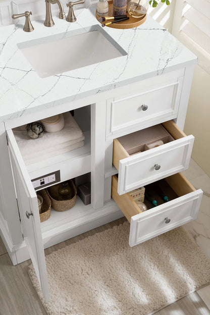 De Soto 36" Single Vanity, Bright White, w/ 3 CM Ethereal Noctis Silestone Top, view 5