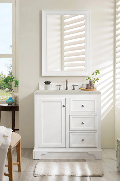 De Soto 36" Single Vanity, Bright White, w/ 3 CM Siberian Silestone Top, view 3