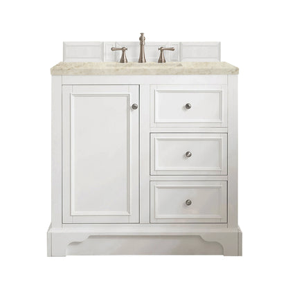 De Soto 36" Single Vanity, Bright White, w/ 3 CM Tajnar Eclos Top