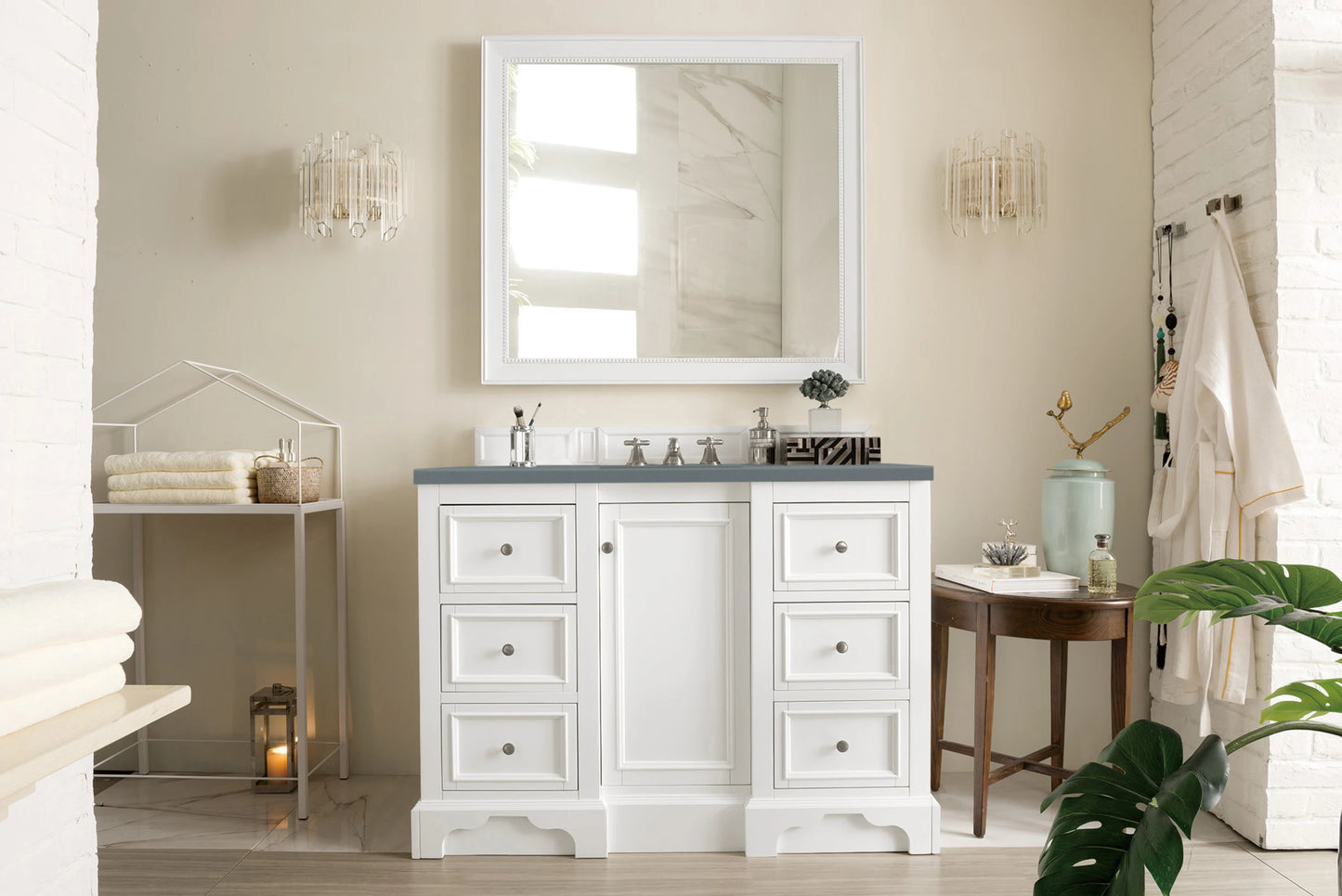Renovate for Less Atlanta De Soto 48" Single Vanity, Bright White w/ 3 CM Cala Blue Silestone Top, view 3