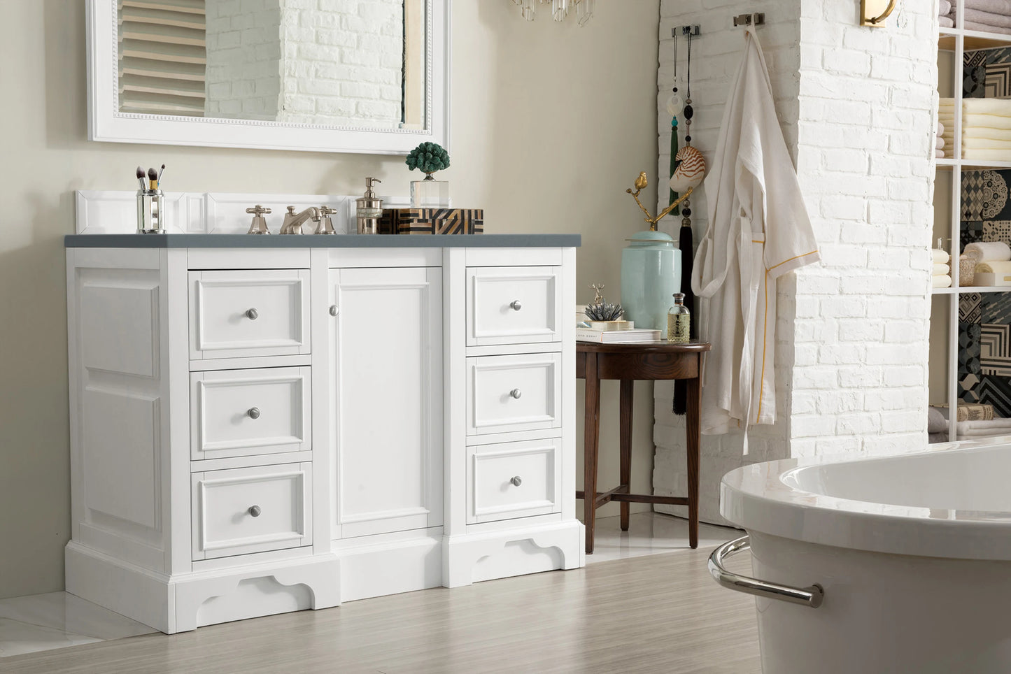 Renovate for Less Atlanta De Soto 48" Single Vanity, Bright White w/ 3 CM Cala Blue Silestone Top, view 4