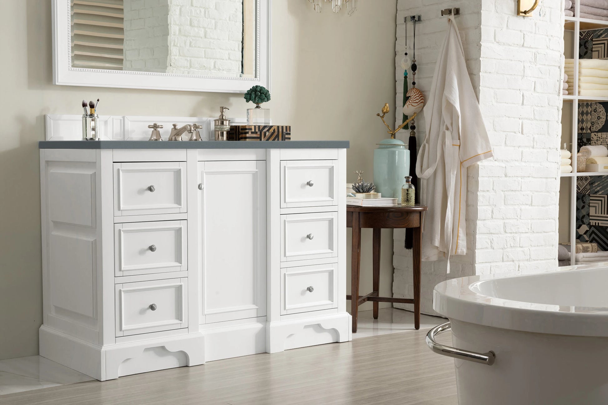 Renovate for Less Atlanta De Soto 48" Single Vanity, Bright White w/ 3 CM Cala Blue Silestone Top, view 4