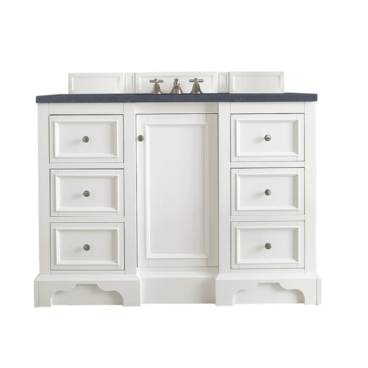 De Soto 48" Single Vanity, Bright White w/ 3 CM Charcoal Soapstone Silestone Top