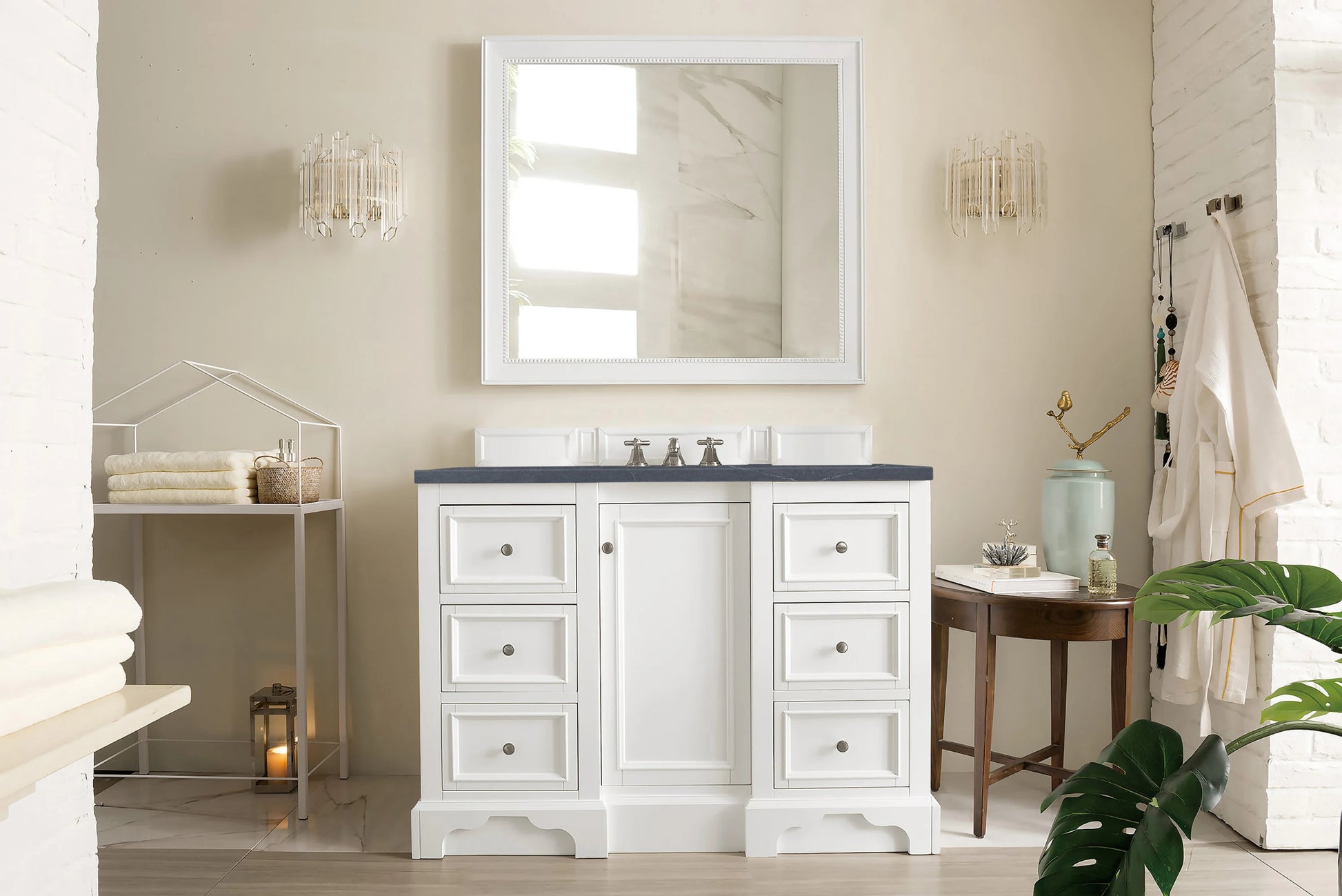 De Soto 48" Single Vanity, Bright White w/ 3 CM Charcoal Soapstone Silestone Top, view 3