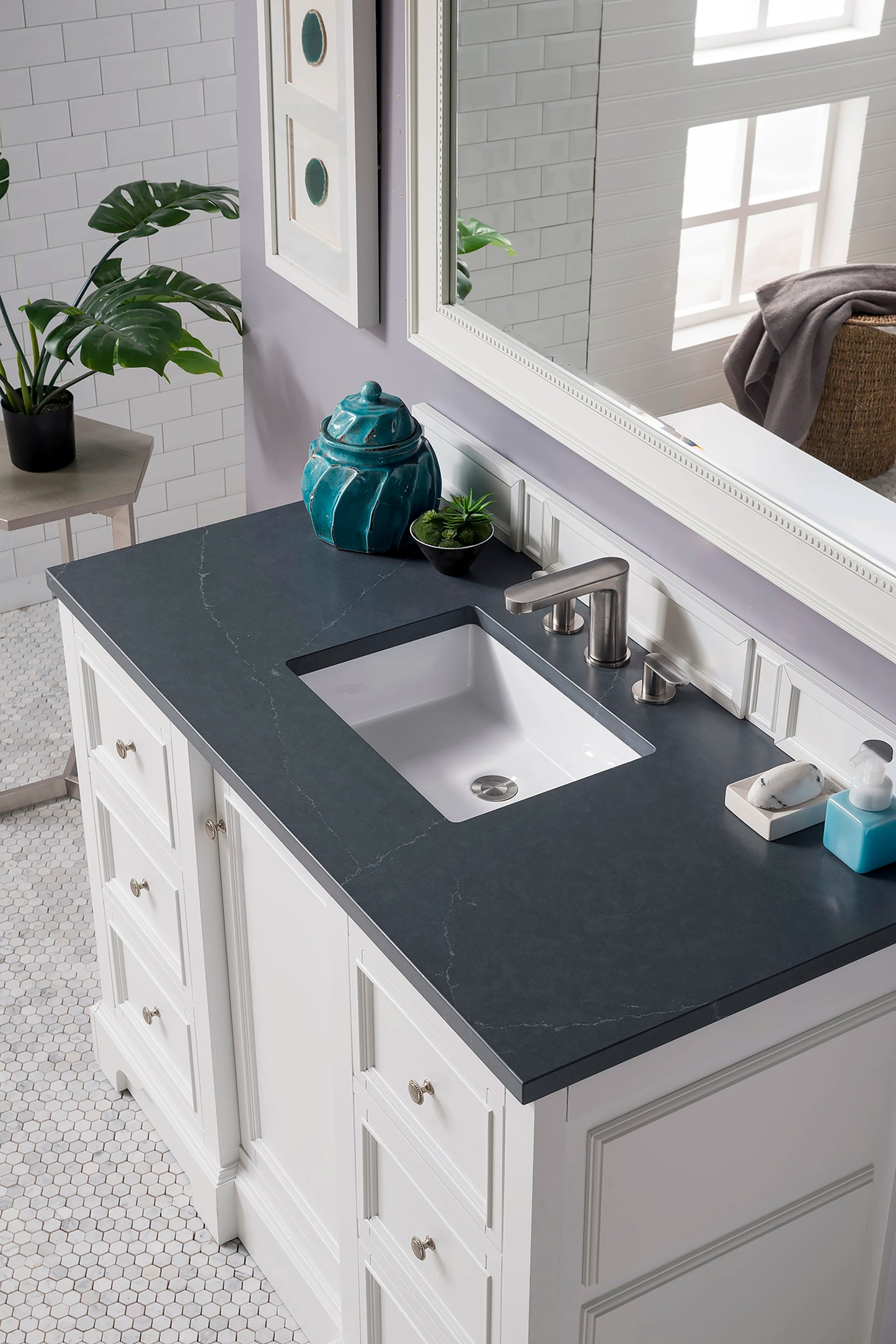 De Soto 48" Single Vanity, Bright White w/ 3 CM Charcoal Soapstone Silestone Top, view 8