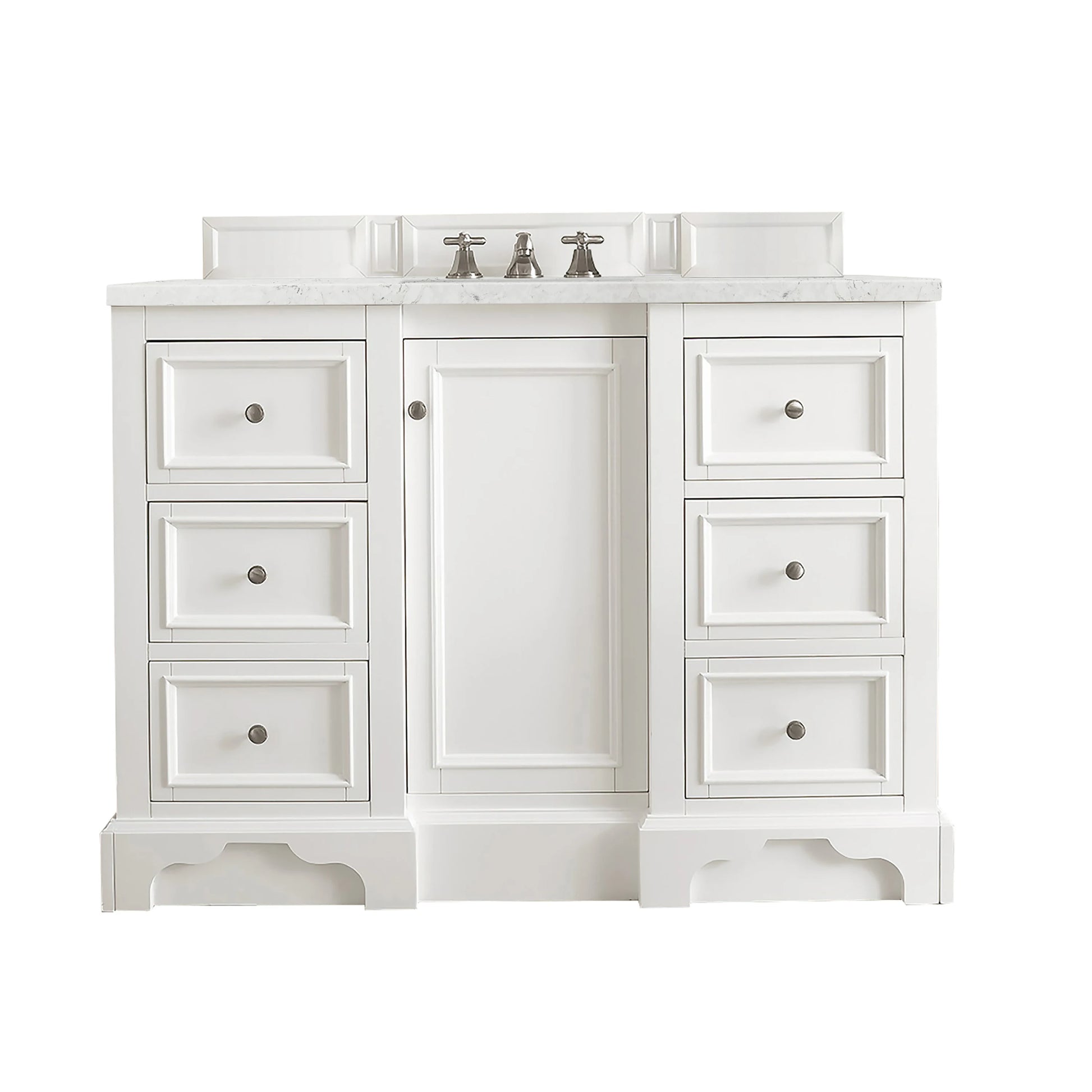 De Soto 48" Single Vanity, Bright White w/ 3 CM Eternal Jasmine Pearl Silestone Top