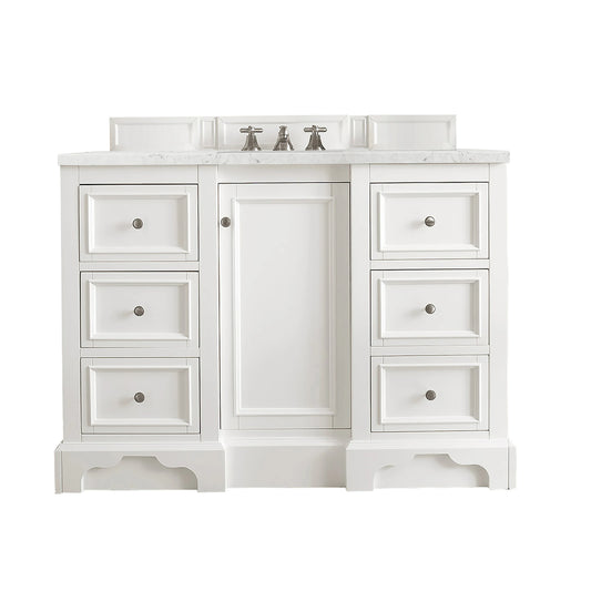De Soto 48" Single Vanity, Bright White w/ 3 CM Eternal Jasmine Pearl Silestone Top