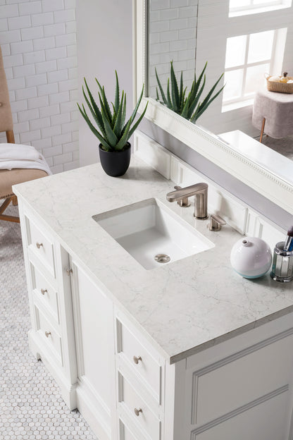 De Soto 48" Single Vanity, Bright White w/ 3 CM Eternal Jasmine Pearl Silestone Top, view 4