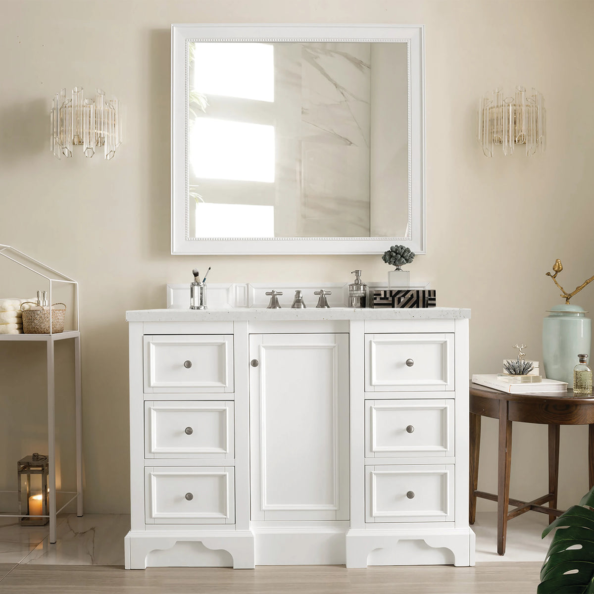De Soto 48" Single Vanity, Bright White w/ 3 CM Lime Delight Silestone Top, view 3