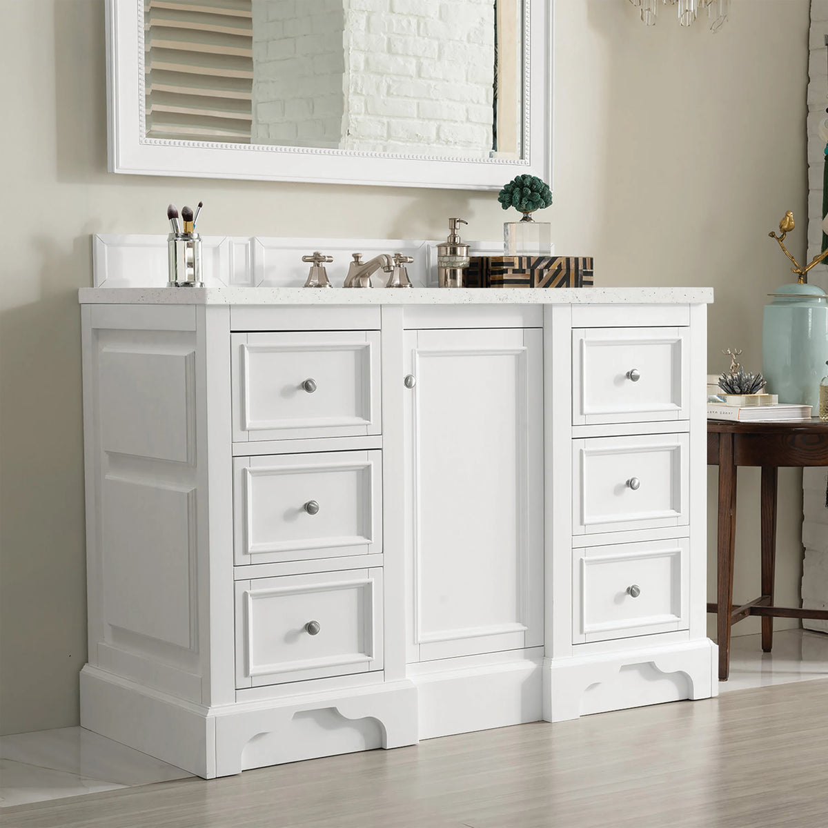 De Soto 48" Single Vanity, Bright White w/ 3 CM Lime Delight Silestone Top, view 4