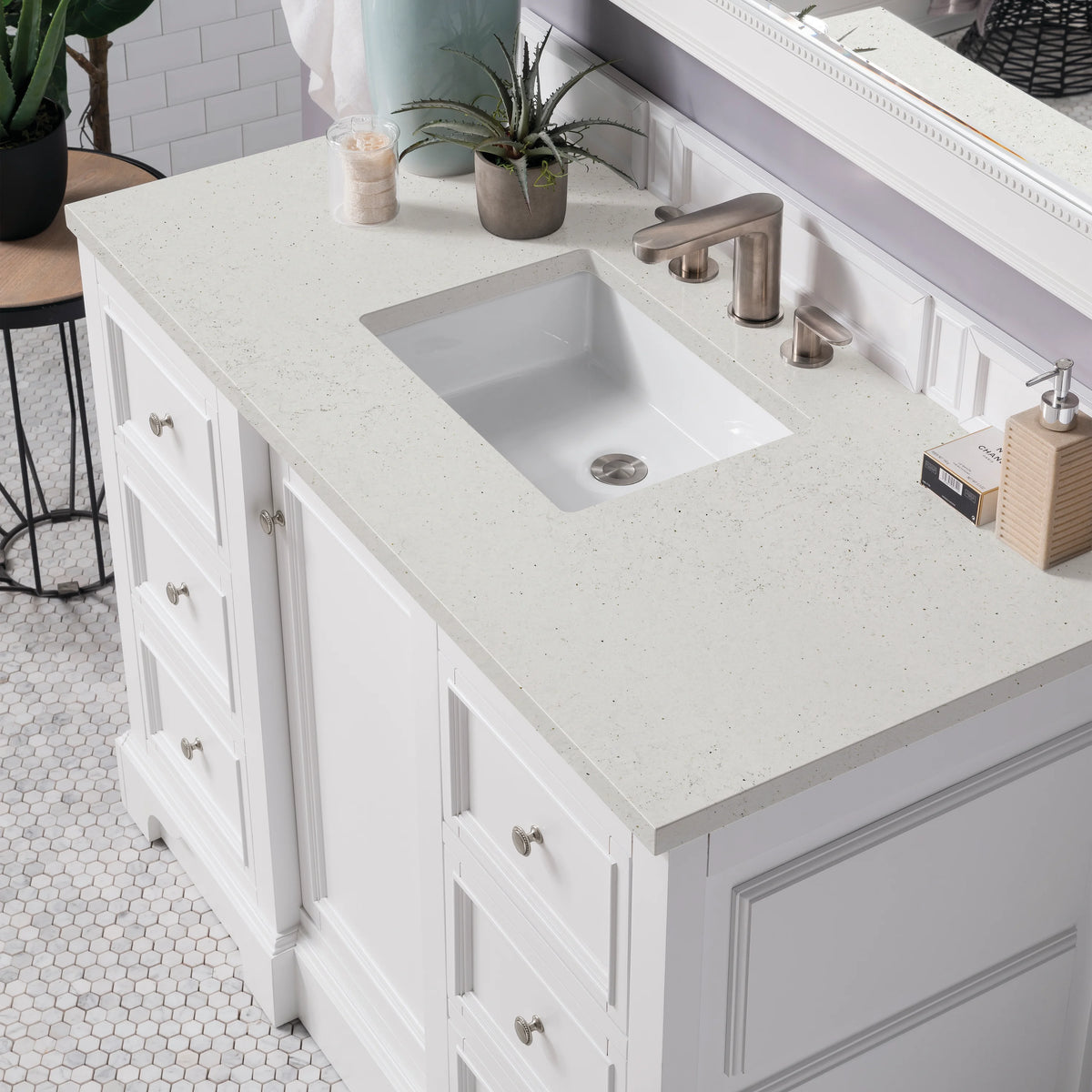 De Soto 48" Single Vanity, Bright White w/ 3 CM Lime Delight Silestone Top, view 7