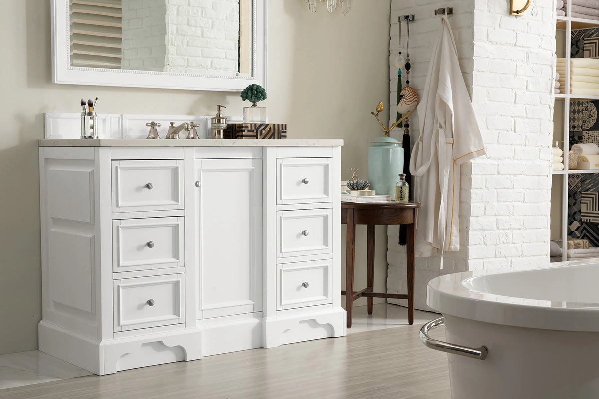 De Soto 48" Single Vanity, Bright White, w/ 3 CM Siberian Silestone Top, view 4