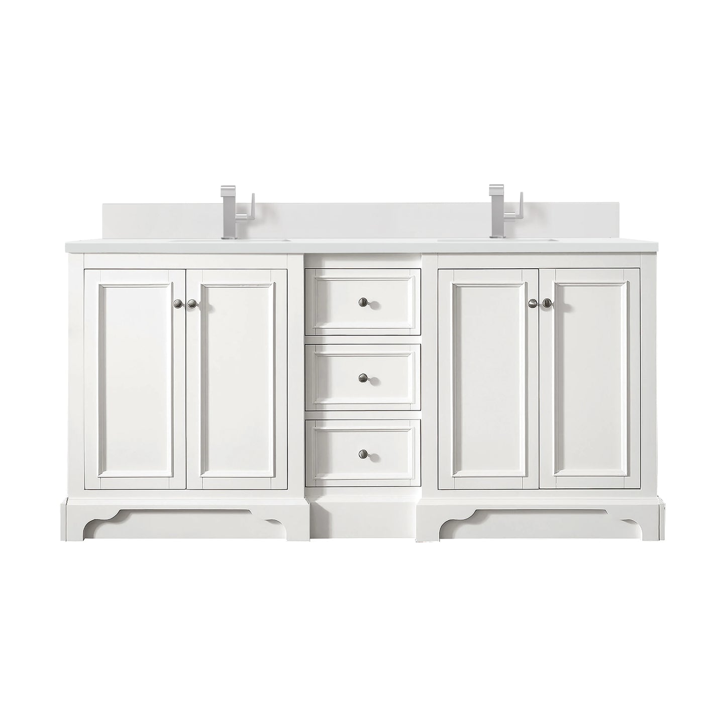Renovate for Less Atlanta De Soto 72" Double Vanity, Bright White w/ Single Hole 3 CM White Zeus Silestone Top & Backsplash