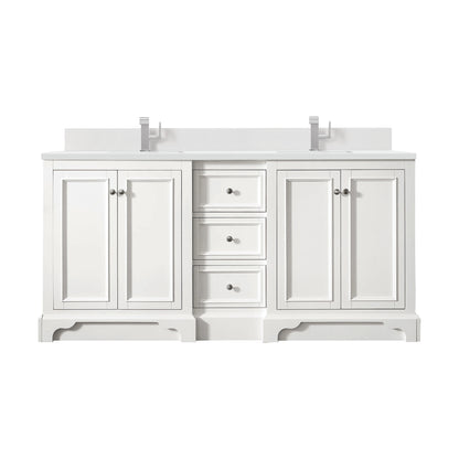 Renovate for Less Atlanta De Soto 72" Double Vanity, Bright White w/ Single Hole 3 CM White Zeus Silestone Top & Backsplash