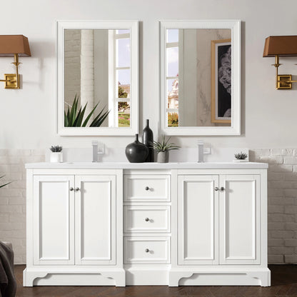 Renovate for Less Atlanta De Soto 72" Double Vanity, Bright White w/ Single Hole 3 CM White Zeus Silestone Top & Backsplash, view 2
