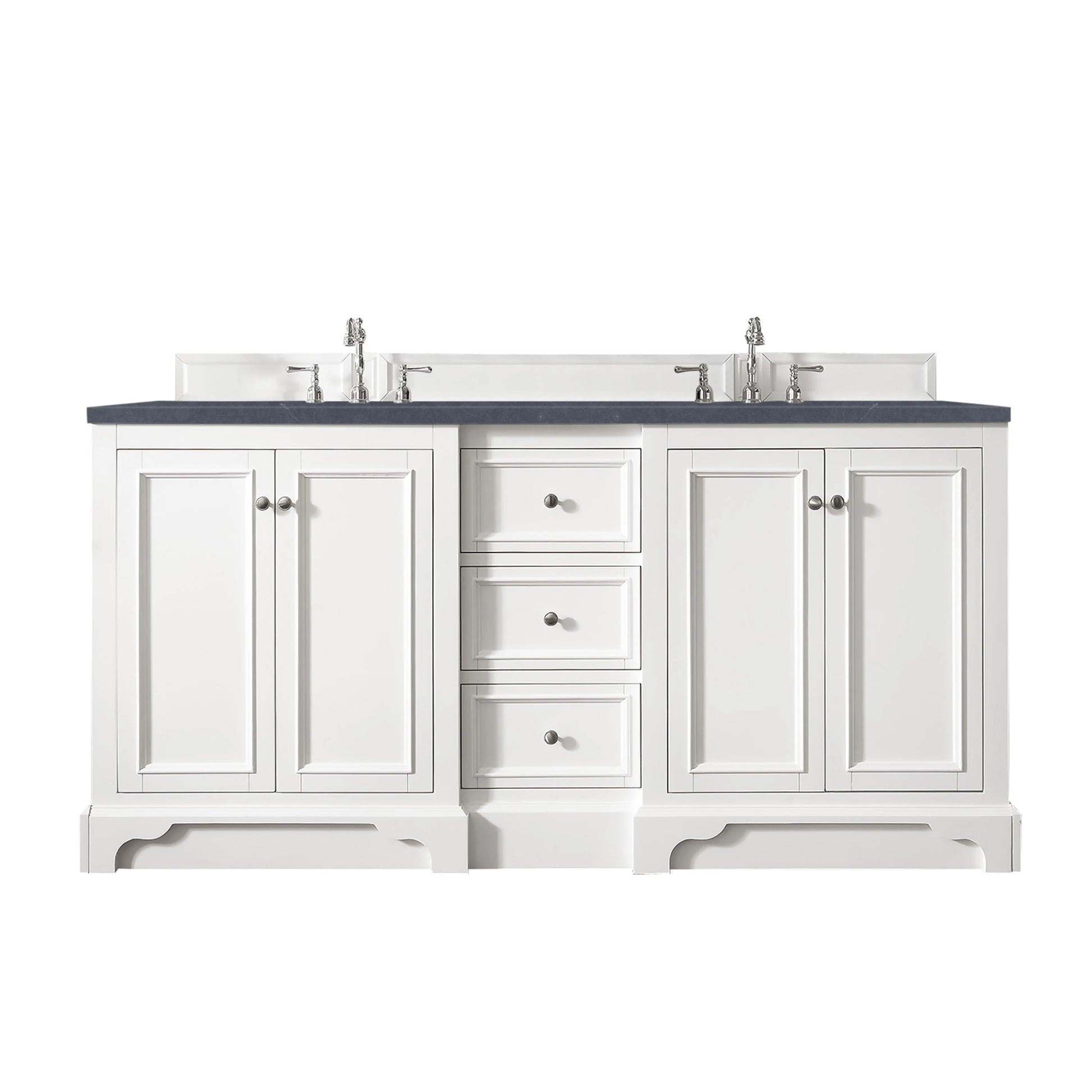 Renovate for Less Atlanta De Soto 72" Double Vanity, Bright White w/ 3 CM Charcoal Soapstone Silestone Top