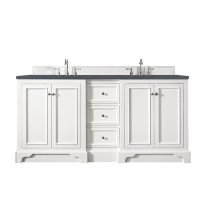 Renovate for Less Atlanta De Soto 72" Double Vanity, Bright White w/ 3 CM Charcoal Soapstone Silestone Top
