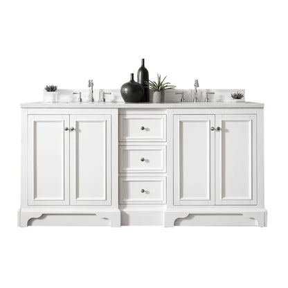 Renovate for Less Atlanta De Soto 72" Double Vanity, Bright White w/ 3 CM Eternal Jasmine Pearl Silestone Top