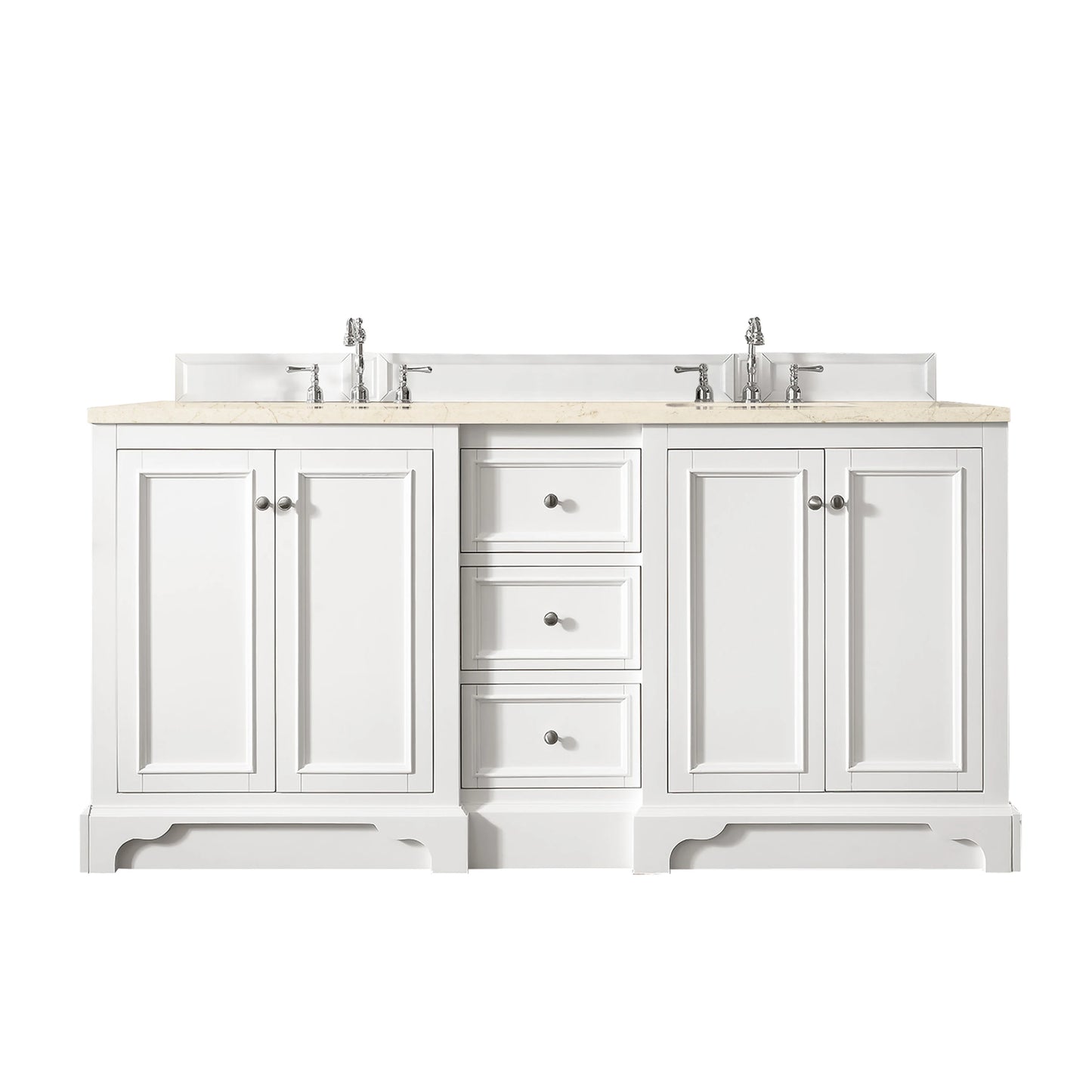 Renovate for Less Atlanta De Soto 72" Double Vanity, Bright White w/ 3 CM Eternal Marfil Silestone Top