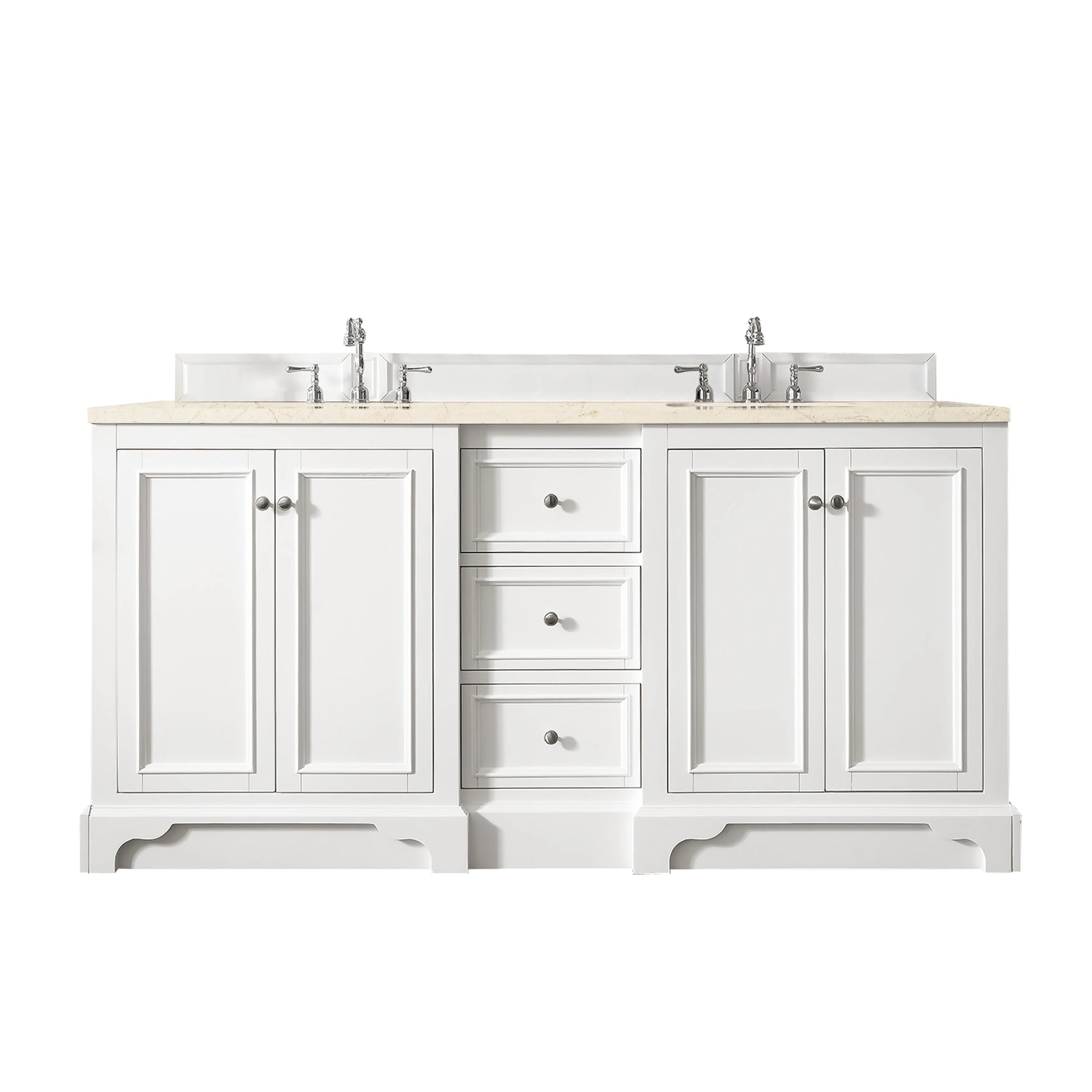Renovate for Less Atlanta De Soto 72" Double Vanity, Bright White w/ 3 CM Eternal Marfil Silestone Top