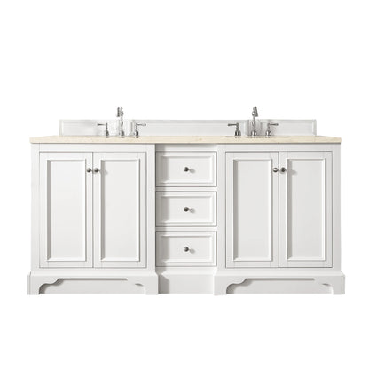 Renovate for Less Atlanta De Soto 72" Double Vanity, Bright White w/ 3 CM Eternal Marfil Silestone Top