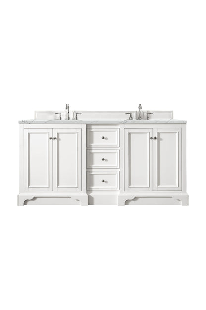 Renovate for Less Atlanta De Soto 72" Double Vanity, Bright White w/ 3 CM Ethereal Noctis Silestone Top