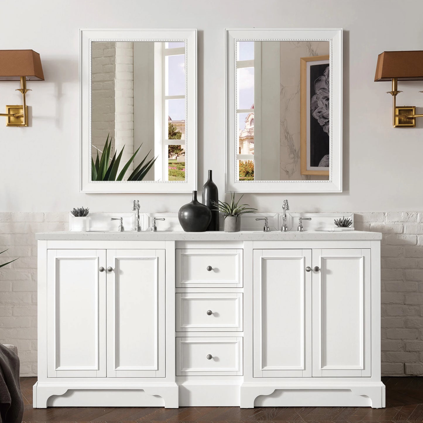 Renovate for Less Atlanta De Soto 72" Double Vanity, Bright White w/ 3 CM Lime Delight Silestone Top, view 2