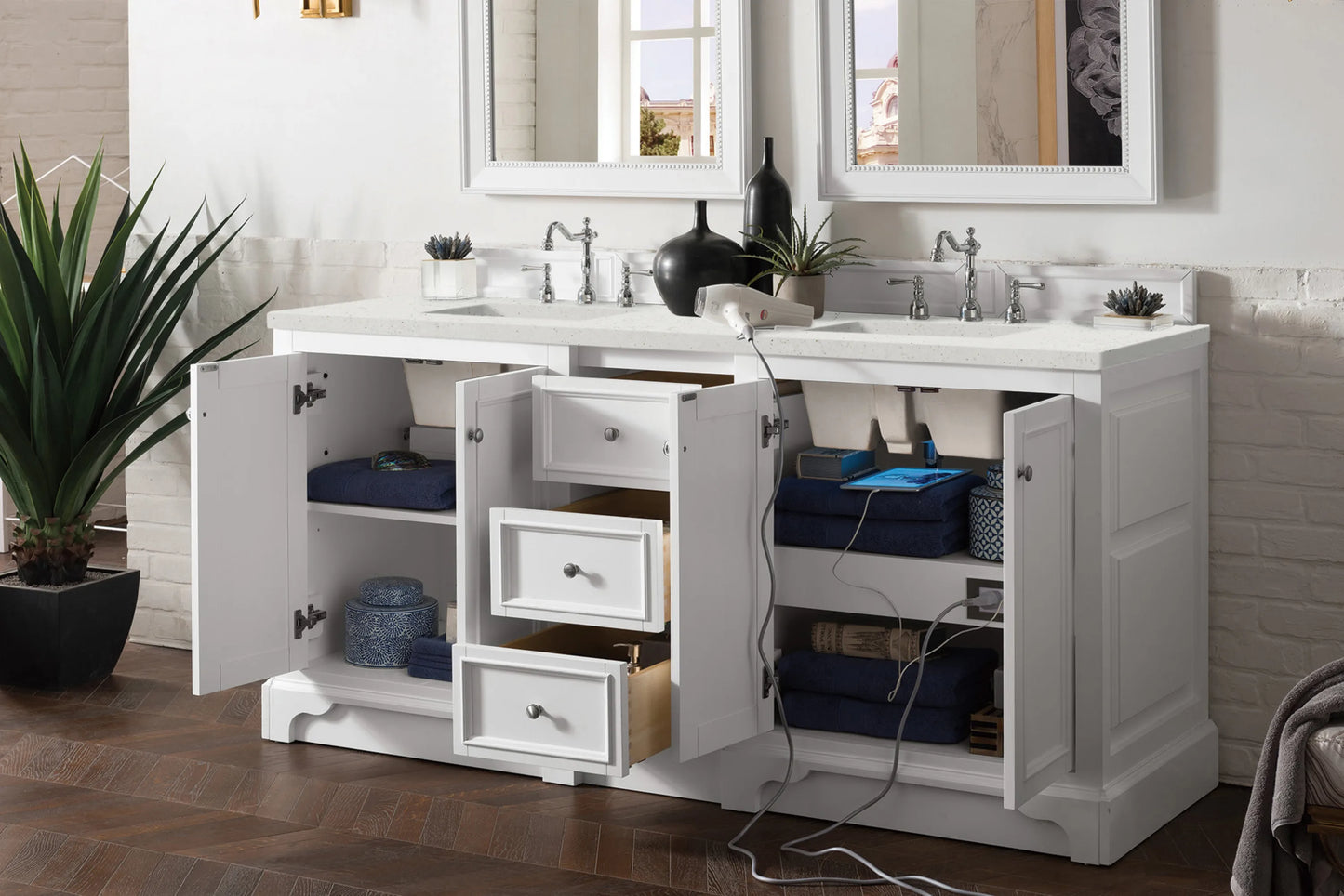 Renovate for Less Atlanta De Soto 72" Double Vanity, Bright White w/ 3 CM Lime Delight Silestone Top, view 4