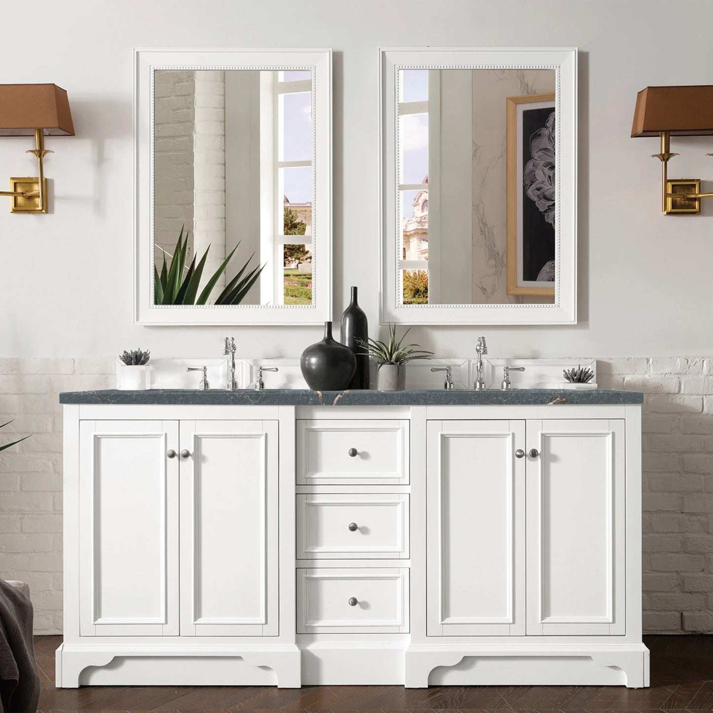 Renovate for Less Atlanta De Soto 72" Double Vanity, Bright White w/ 3 CM Parisien Bleu Silestone Top, view 2