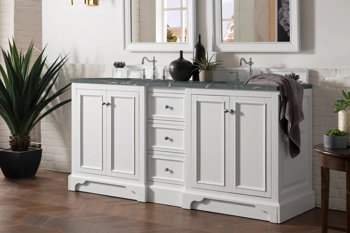 Renovate for Less Atlanta De Soto 72" Double Vanity, Bright White w/ 3 CM Parisien Bleu Silestone Top, view 3