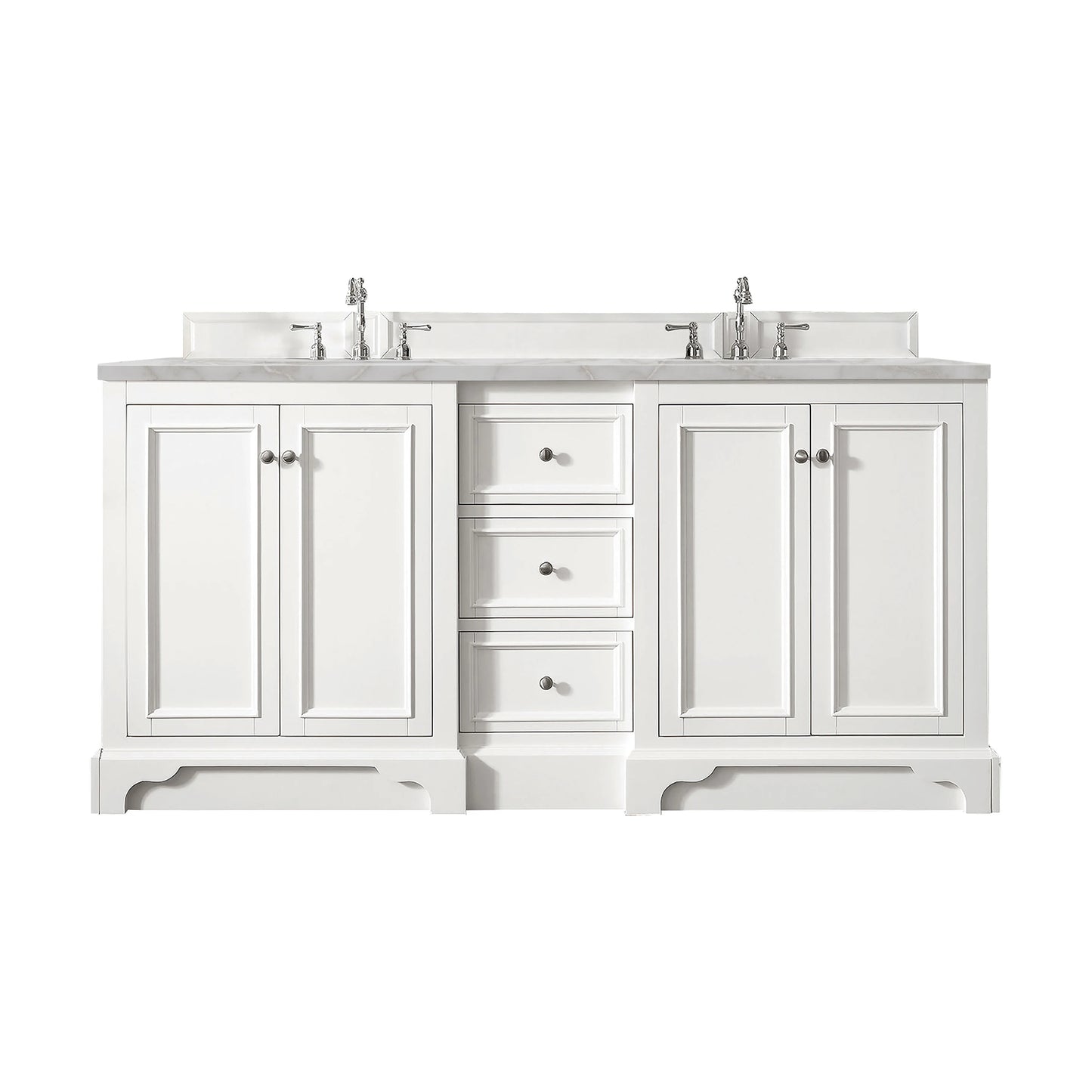 Renovate for Less Atlanta De Soto 72" Double Vanity, Bright White w/ 3 CM Victorian Silver Silestone Top