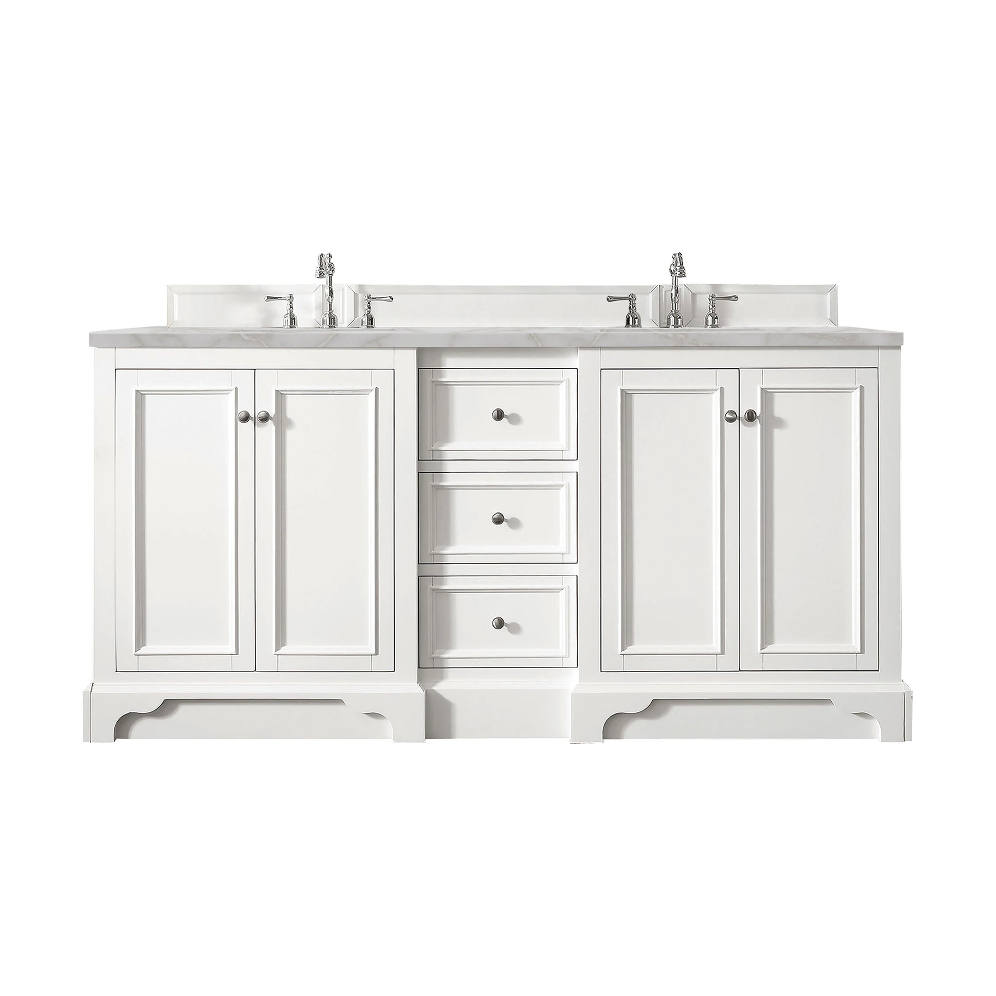 Renovate for Less Atlanta De Soto 72" Double Vanity, Bright White w/ 3 CM Victorian Silver Silestone Top