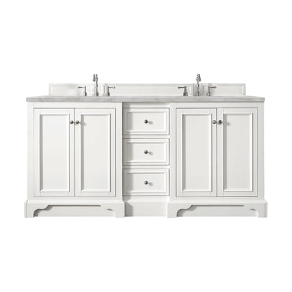 Renovate for Less Atlanta De Soto 72" Double Vanity, Bright White w/ 3 CM Victorian Silver Silestone Top