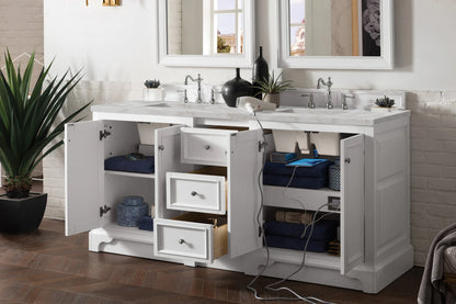 Renovate for Less Atlanta De Soto 72" Double Vanity, Bright White w/ 3 CM Victorian Silver Silestone Top, view 4