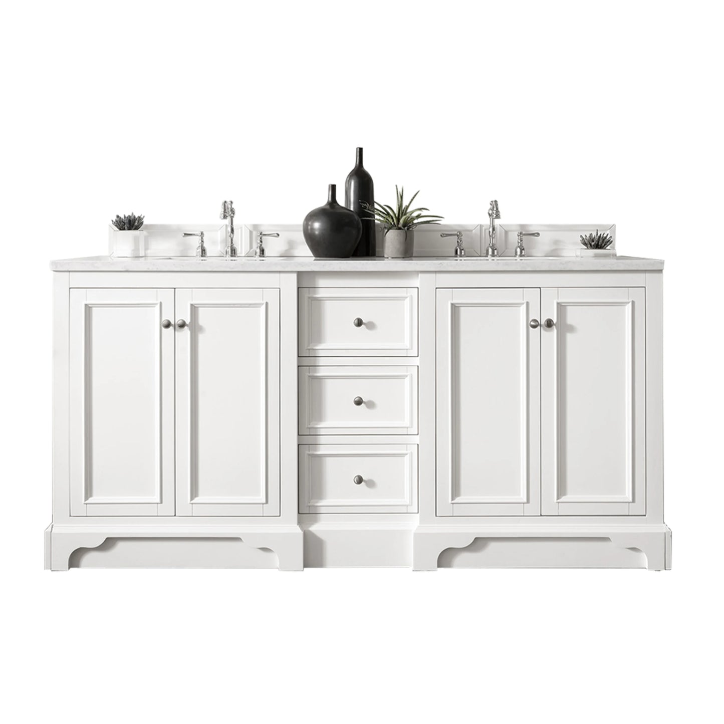 Renovate for Less Atlanta De Soto 72" Double Vanity, Bright White w/ 3 CM White Zeus Silestone Top