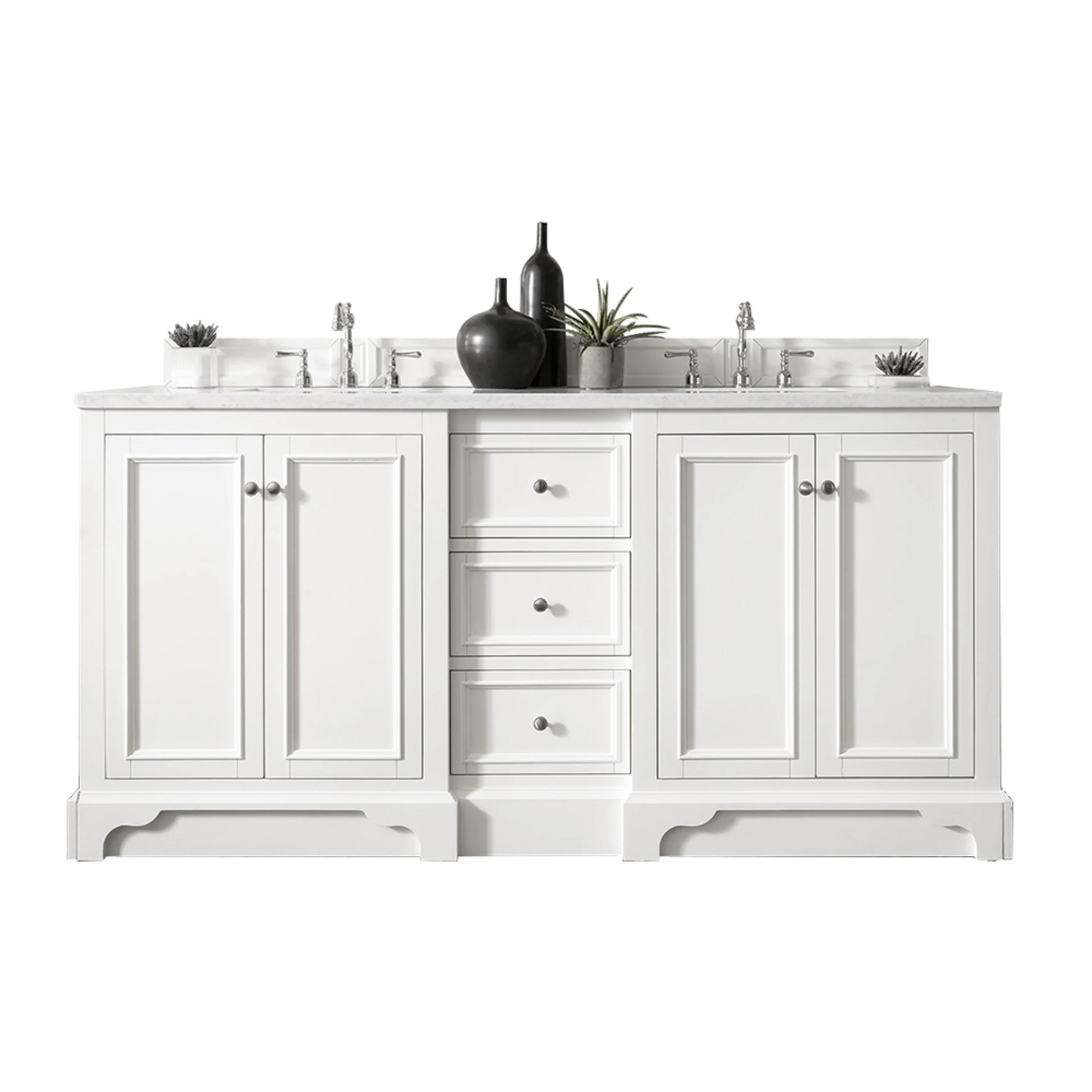 Renovate for Less Atlanta De Soto 72" Double Vanity, Bright White w/ 3 CM White Zeus Silestone Top