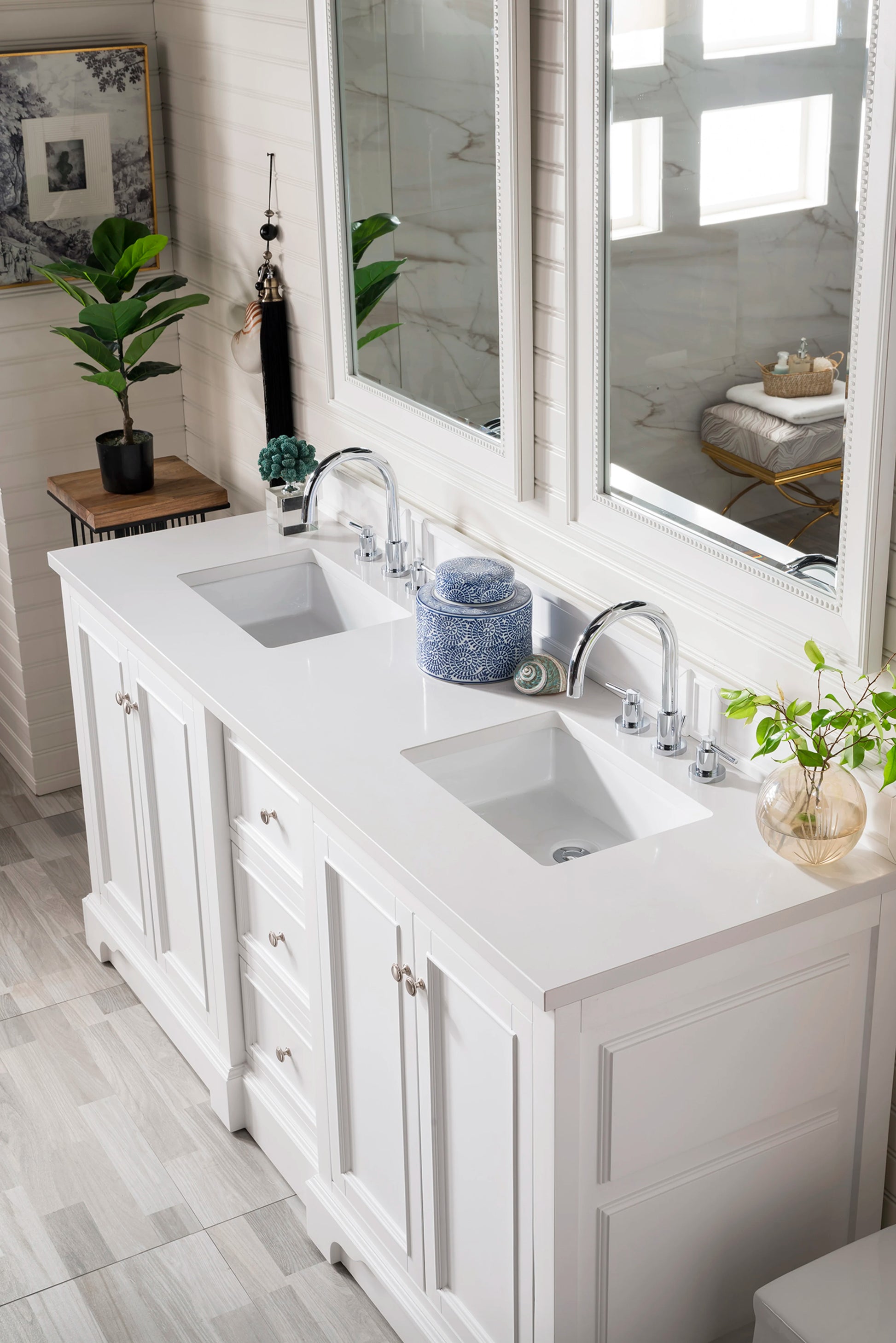 Renovate for Less Atlanta De Soto 72" Double Vanity, Bright White w/ 3 CM White Zeus Silestone Top, view 3
