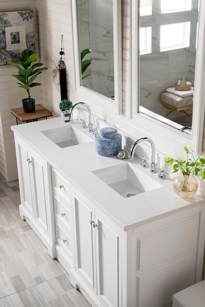 Renovate for Less Atlanta De Soto 72" Double Vanity, Bright White w/ 3 CM White Zeus Silestone Top, view 3