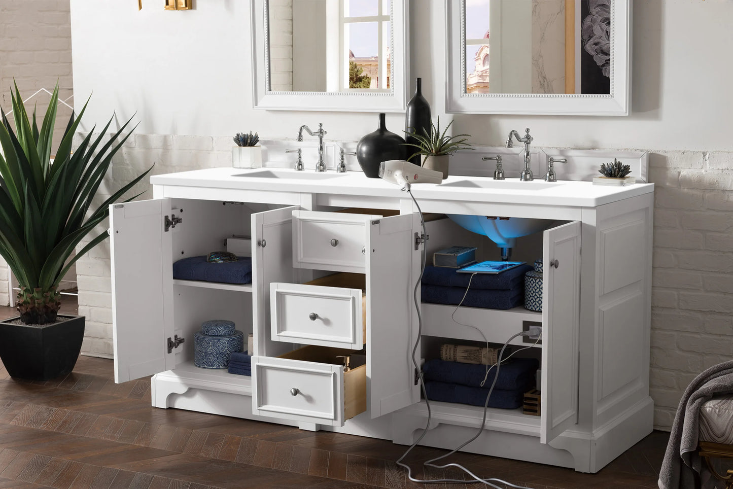 Renovate for Less Atlanta De Soto 72" Double Vanity, Bright White w/ 3 CM White Zeus Silestone Top, view 4