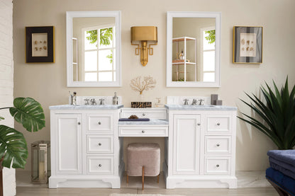 De Soto 82" Double Vanity Set, Bright White w/ 3 CM Carrara Marble Top