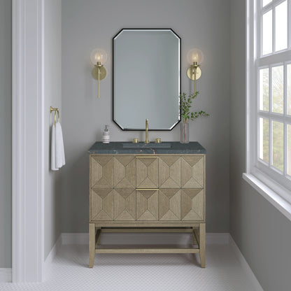 Emmeline 36" Single Vanity, Pebble Oak w/ 3 CM Parisien Bleu Top, view 2