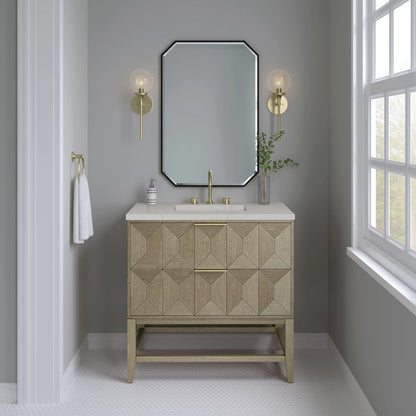 Emmeline 36" Single Vanity, Pebble Oak, w/ 3 CM Siberian Silestone Top, view 2