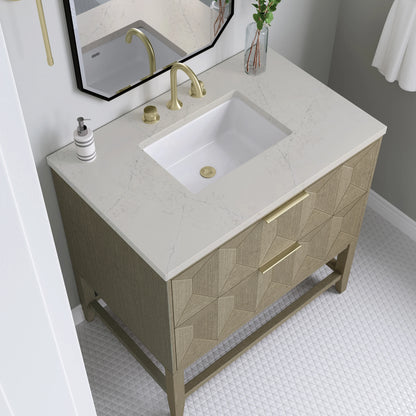 Emmeline 36" Single Vanity, Pebble Oak, w/ 3 CM Siberian Silestone Top, view 4